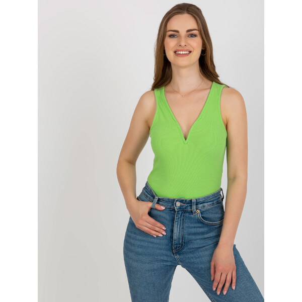 BASIC Svetlozelené dámske rebrované body s výstrihom NM-BO-L55093.29 44454132