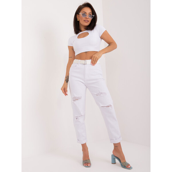 BASIC Biele potrhané džínsy mom fit -PM-SP-J1260-1.66-white 50271993
