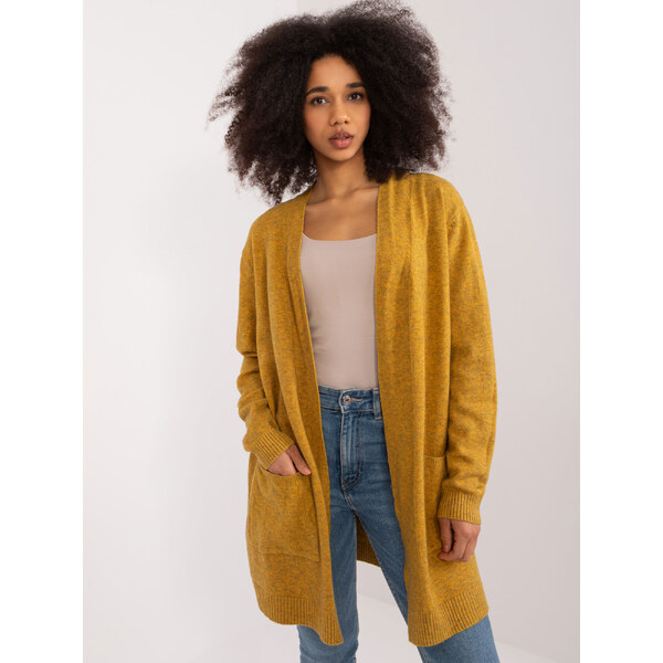 BASIC Horčicový voľný kardigán s vreckami PM-SW-B417.20-dark yellow 50331362