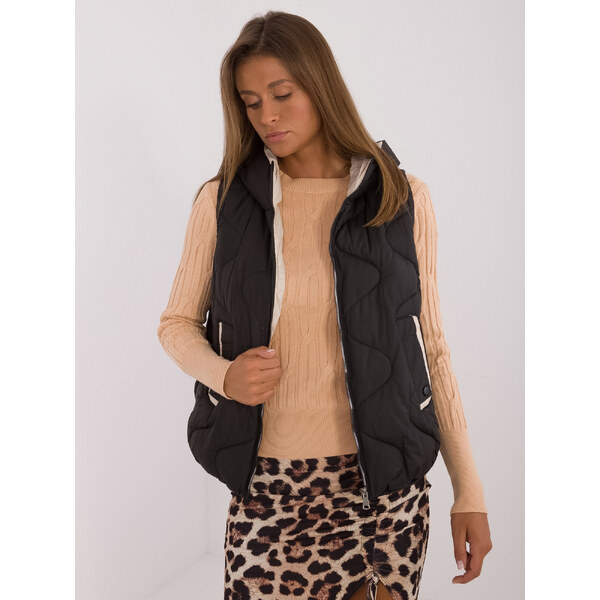 SNOW MODA Čierna dámska zateplená prešívaná vesta s kapucňou MBM-KZ 57187370