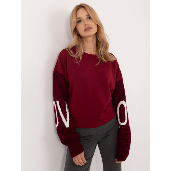ITALY MODA Dámska vínová mikina s pletenými rukávmi MI-BL-M5975.26P 66148930