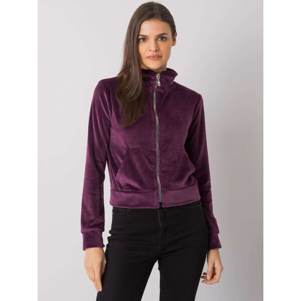 RUE PARIS Tmavo fialová velúrová mikina RV-BL-7303.98P-purple 57948628