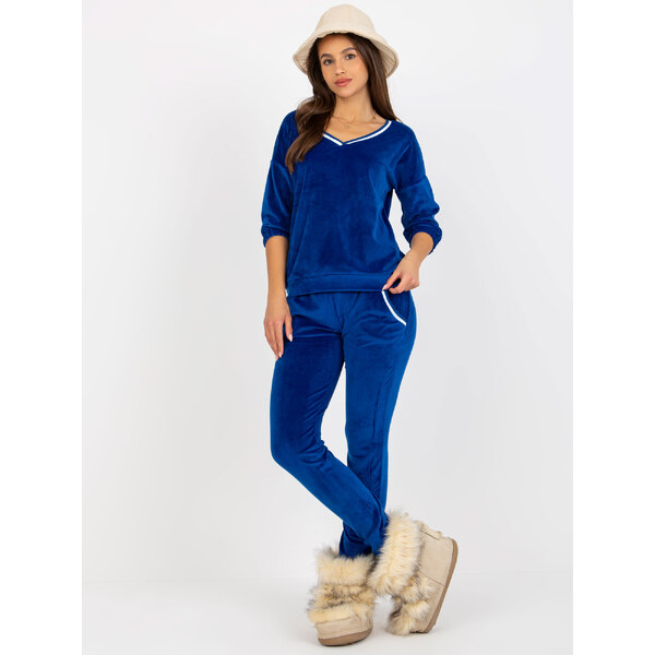 RELEVANCE Kobaltový velúrový komplet trička a nohavíc s lemovaním -RV 57952172