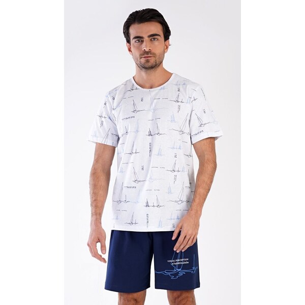 Bielo-tmavomodré pánske pyžamo Plachetnica 62925441