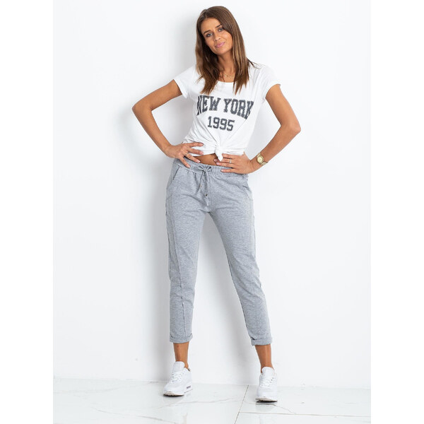 BASIC Dámske šedé tepláky nad členky -RV-DR-3589.09X-gray 19307293