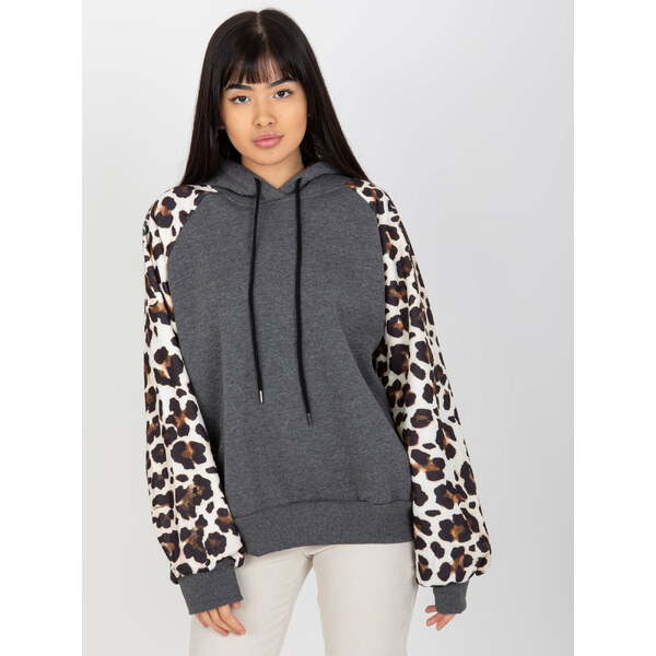 BASIC Tmavosivá mikina s leopardími rukávmi -EM-BL-663.94-dark grey 36785822