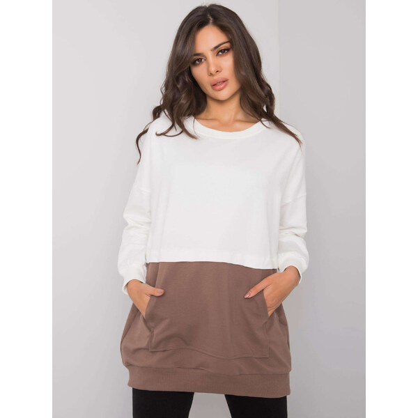 RUE PARIS Krémovo-hnedá mikina bez kapucne RV-BL-7197.89P-ecru-brown 57948520