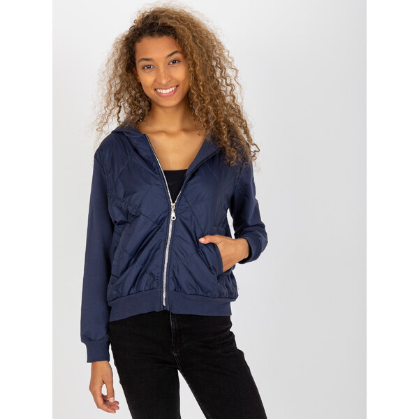 RUE PARIS Tmavomodrá prešívaná bomber mikina RV-BL-8226.11X-dark blue 57950886