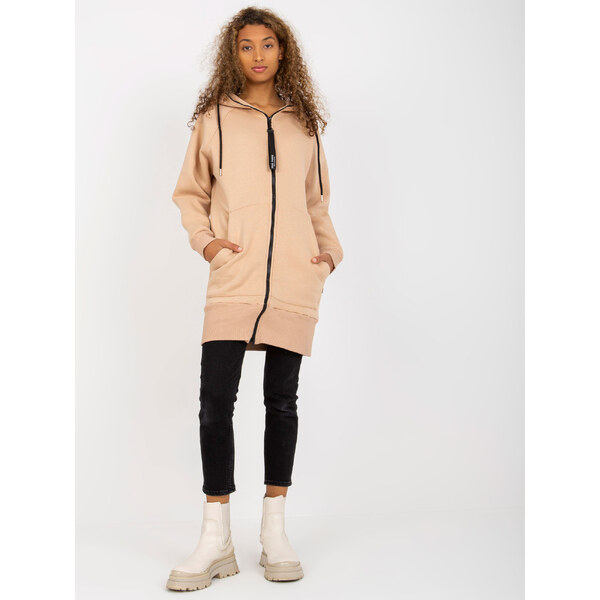 RUE PARIS Béžová dlhá mikina s kapucňou -AP-BL-AP-3004.32-beige 57950901