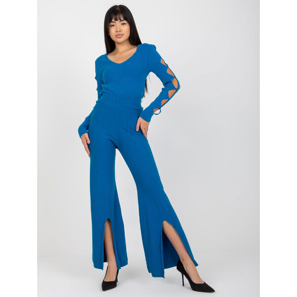 COCO ANGELO Modré zvonové nohavice s rozparkom -VI-SP-20271.97-dark 37130082