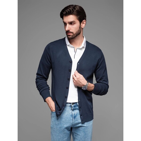 Ombre Clothing Pánsky tmavomodrý kardigán na gombíky V1 SWCD-0126 62950745