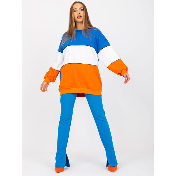 RUE PARIS Modro-bielo-oranžová mikina bez kapucne RV-BL-8013.12-blue 57950528