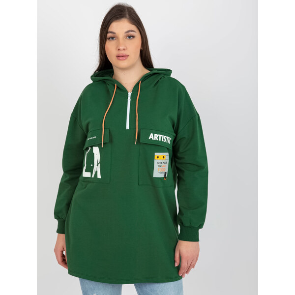 RELEVANCE Tmavozelená dlhšia dámska mikina s kapucňou RV-BL-8258.34 57951494