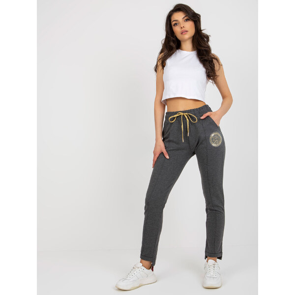 RELEVANCE Tmavosivé dámske tepláky s potlačou RV-DR-6742.57-dark grey 57951536