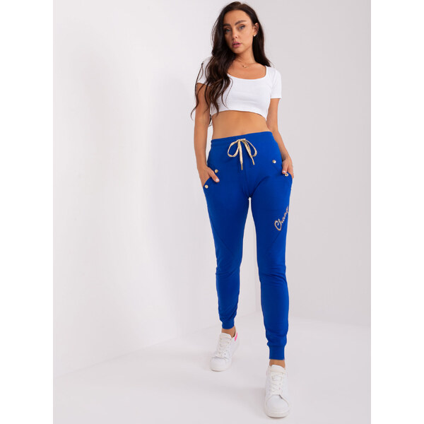 RELEVANCE Modré tepláky s nápisom a vreckami RV-DR-8544.14P-kobalt 57952785