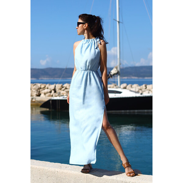 Lotika Maxi šaty s rázporkom zo 100% lanu 62971573