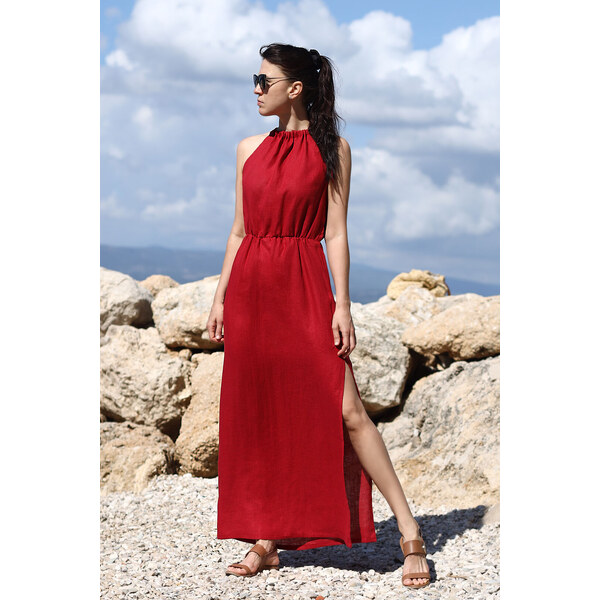 Lotika Maxi šaty s rázporkom zo 100% lanu 62971576