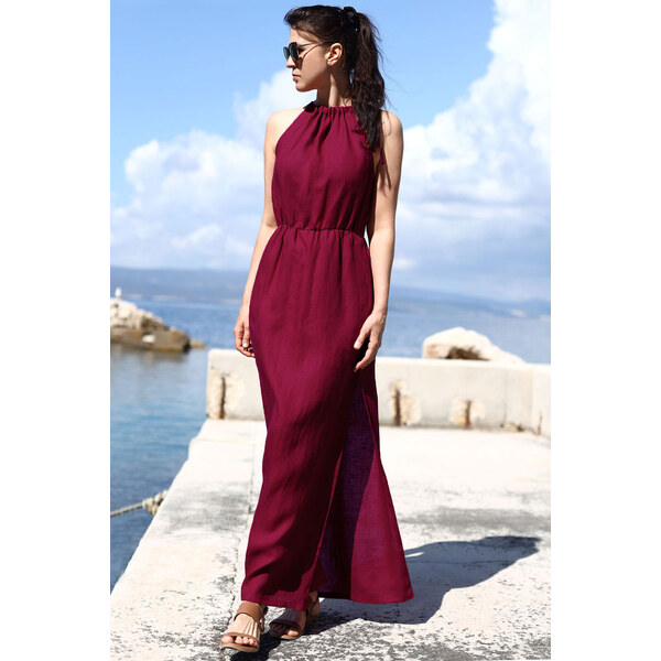 Lotika Maxi šaty s rázporkom zo 100% lanu 62971577