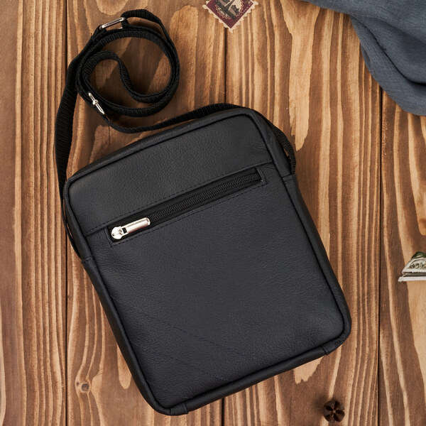 Abruzzo Pánska kožená taška cez rameno classic black urban | čierna 62971625