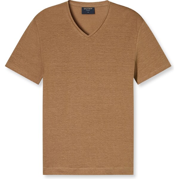Pánske hnedé ľanové tričko OLYMP 62971777