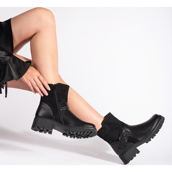 Goodin Čierne dámske členkové topánky s ozdobným viazaním HF259B 56896599