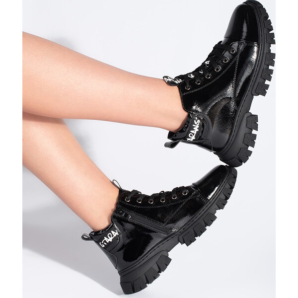 BASIC Lakované čierne dámske členkové topánky Sergio Leone BT742B 56896600