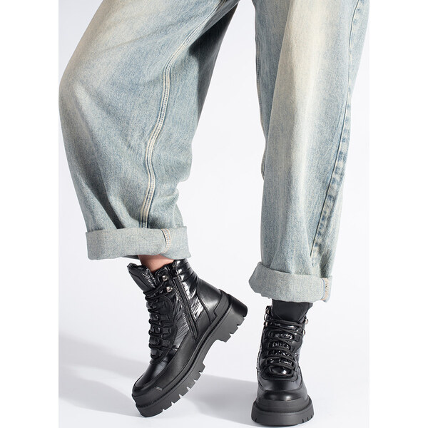 BASIC Čierne dámske členkové topánky na hrubej podrážke Sergio Leone 56896609