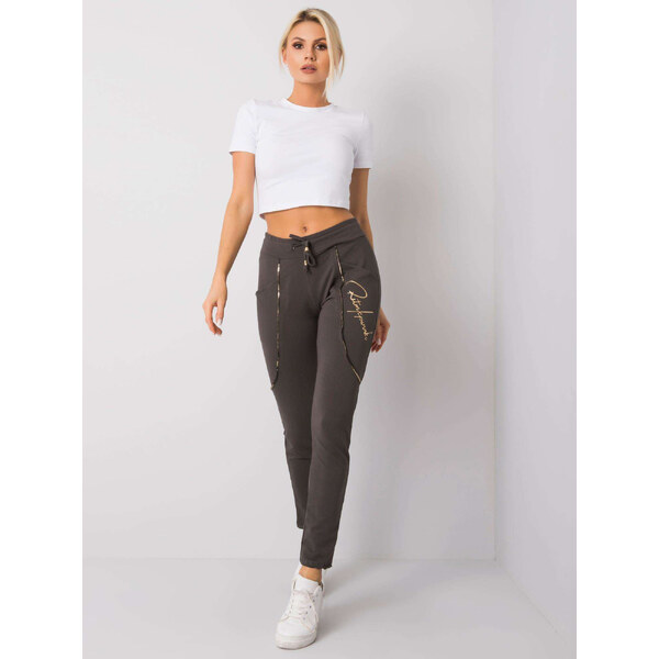 RELEVANCE Khaki dámske tepláky so zlatým nápisom -RV-DR-6046.12-khaki 57947278