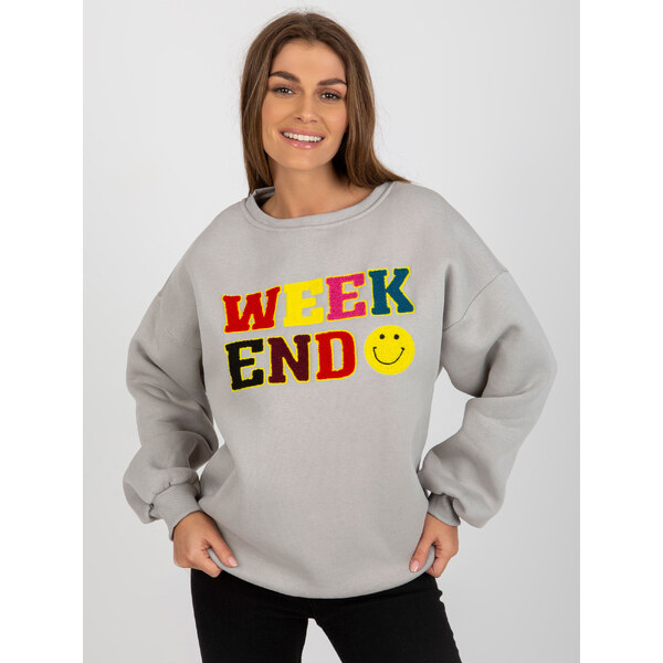 BASIC Sivá mikina bez kapucne s nápisom WEEKEND -EM-BL-617-6.30X-grey 42212782