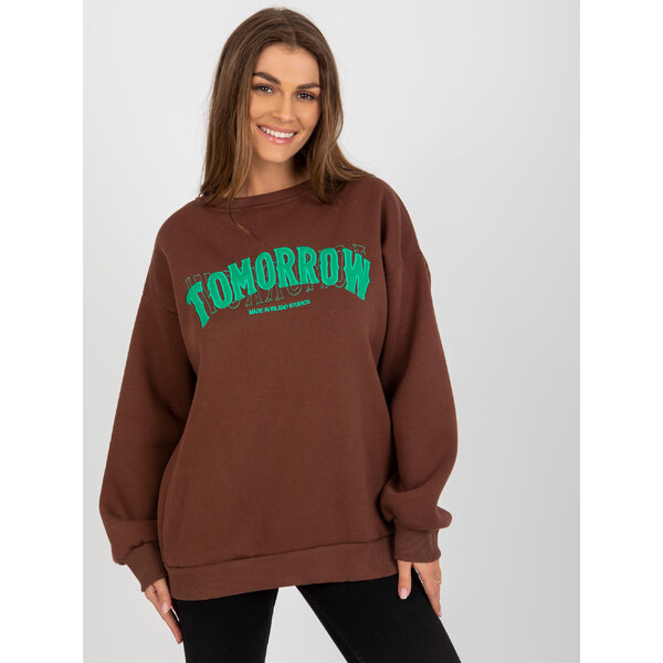 BASIC Tmavohnedá mikina s nápisom bez kapucne EM-BL-617-7.27-dark 42639294