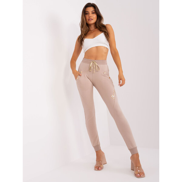 RELEVANCE Béžové tepláky s nápisom a vreckami -RV-DR-8544.14P-beige 57952817