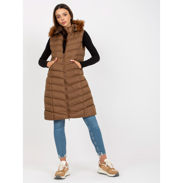 RUE PARIS Hnedá dlhšia prešívaná vesta RV-KZ-008.00P-brown 57950661