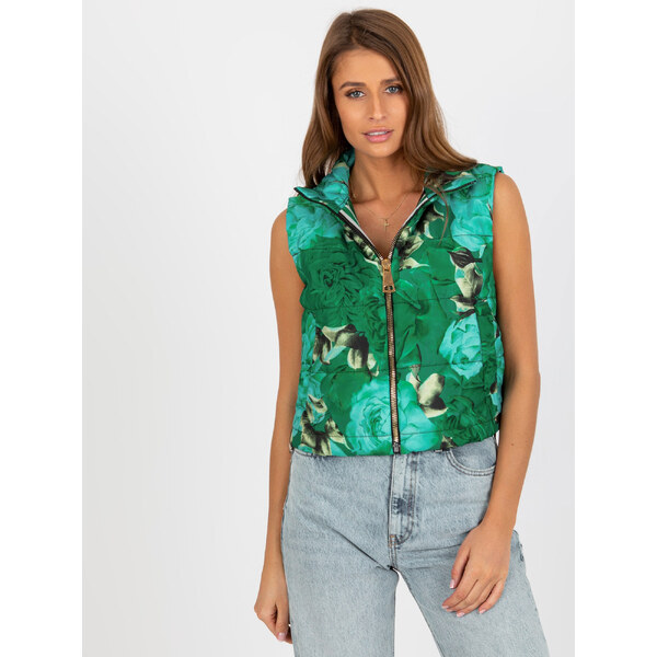 RELEVANCE Zelená kvetinová krátka vesta RV-KZ-11445.98P-green 57950934