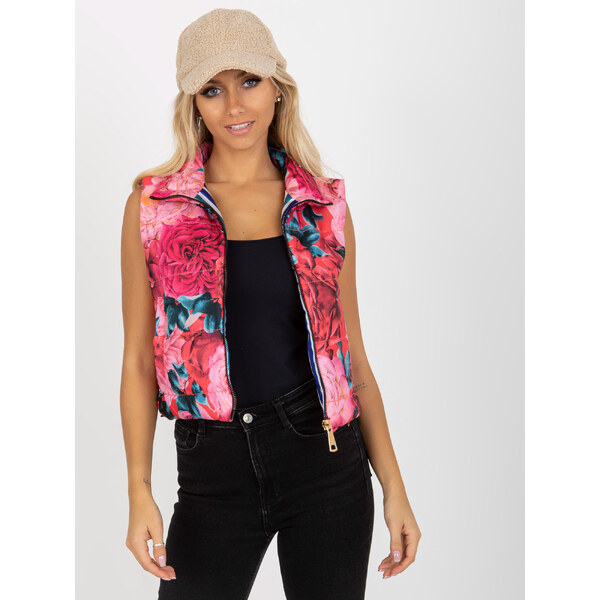 RELEVANCE Ružová kvetinová krátka vesta RV-KZ-11445.98P-pink 57950940