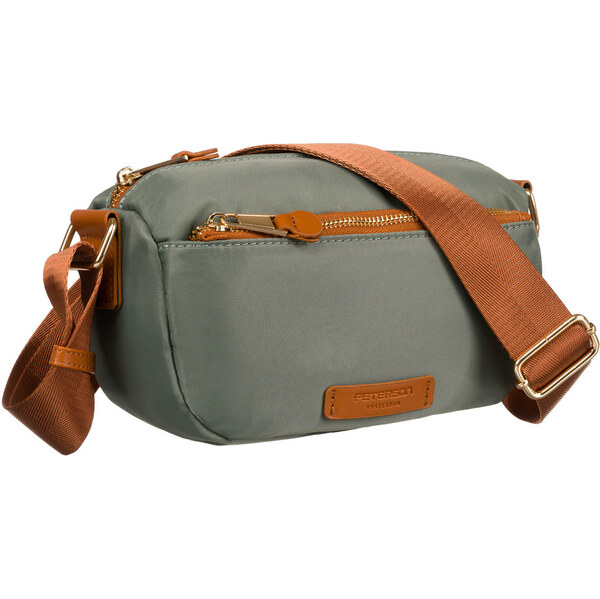 Nylonowa listonoszka damska w zielono-brązowym kolorze zawieszona na 62980345