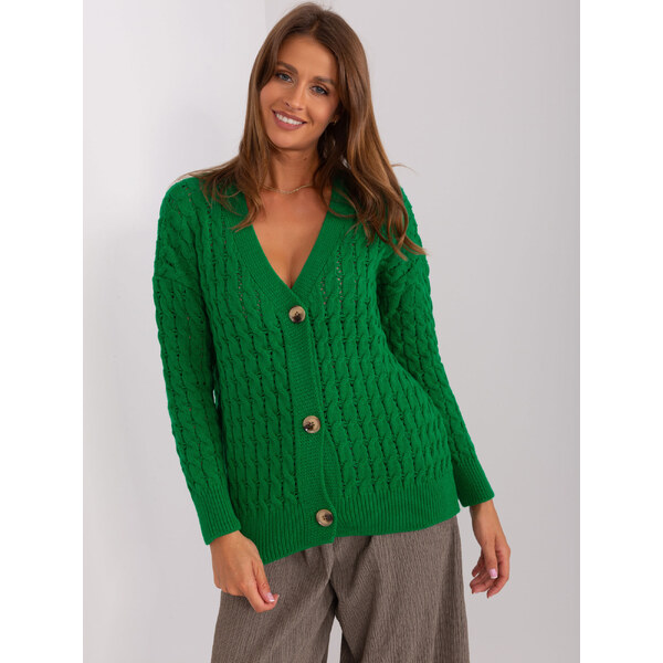 BASIC Tmavozelený sveter na gombíky -BA-SW-8036-1.80P-green 46385650