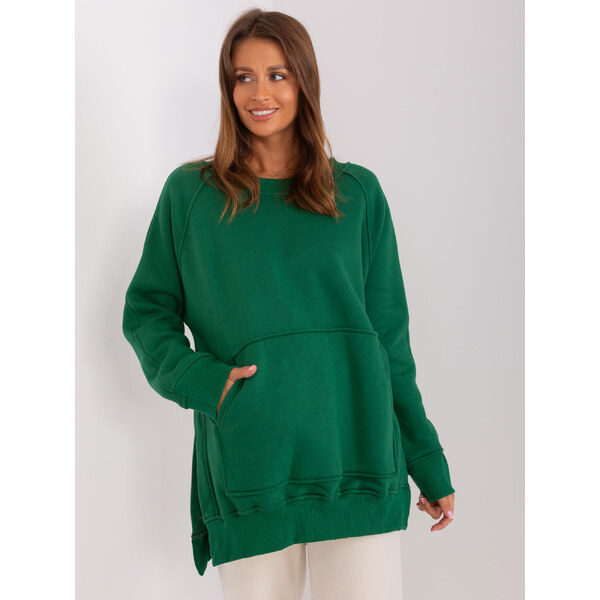 BASIC Tmavozelená vyteplená oversize mikina bez kapucne EM-BL-664.98P 46385662