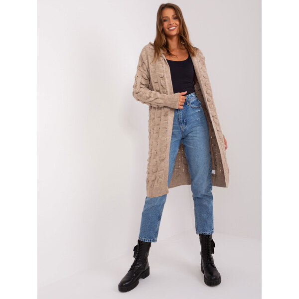 BASIC Svetlohnedý vzorovaný kardigán s kapucňou BA-SW-8026.93P-light 46385667