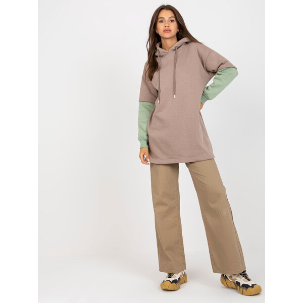 RUE PARIS Tmavobéžová mikina so zelenými rukávmi -RV-BL-8232.27X-dark 57950742