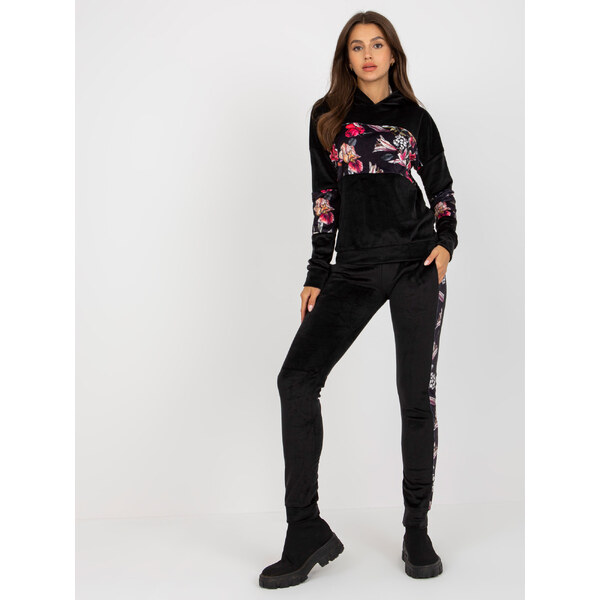 RUE PARIS Čierna velúrová tepláková súprava RV-KMPL-8234.35X-black 57950748