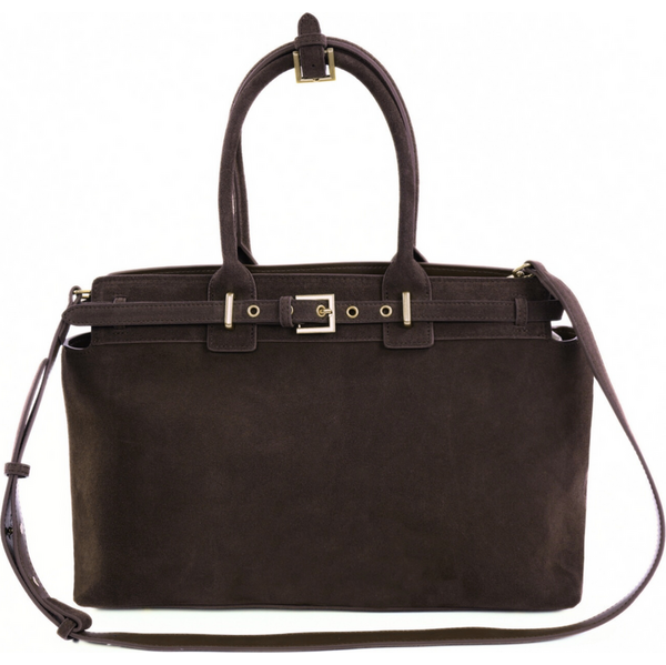 SOLIER Tmavohnedá dámska semišová kabelka LIV s prackami FL41 LIV DARK 63233230