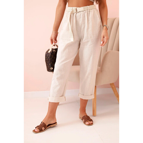 Fashionweek Dámske bavlnené plátené nohavice s opaskom K52888 62998985