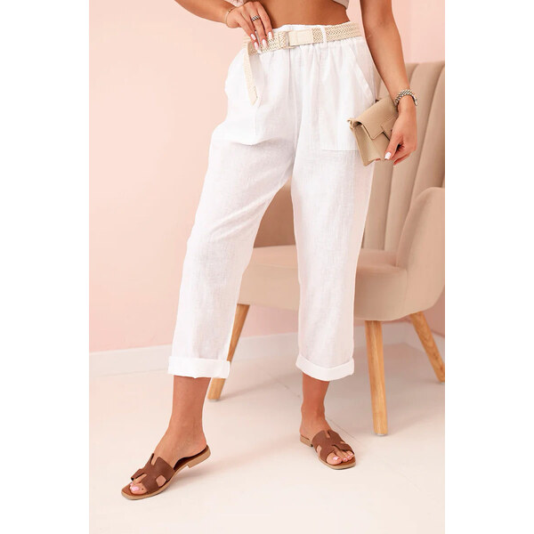 Fashionweek Dámske bavlnené plátené nohavice s opaskom K52888 62998988