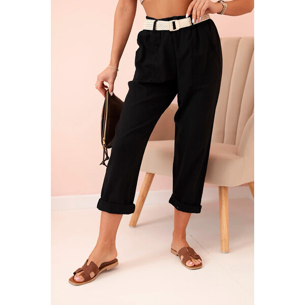 Fashionweek Dámske bavlnené plátené nohavice s opaskom K52888 62998984