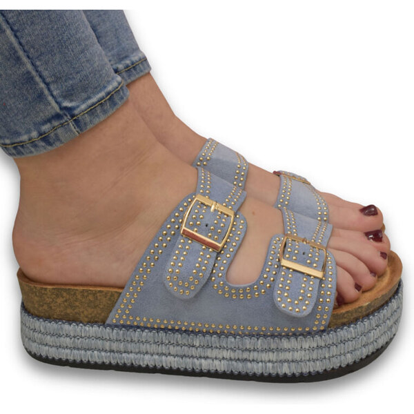 JOHN-C Dámske modré šľapky na platforme ESTRELLA 62999003