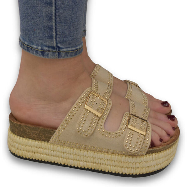 JOHN-C Dámske béžové šľapky na platforme ESTRELLA 62999004