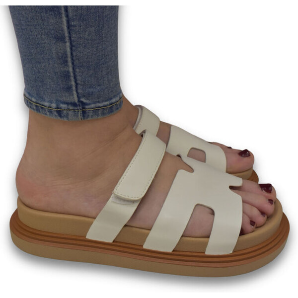 JOHN-C Dámske biele šľapky na platforme URBANA 62999006