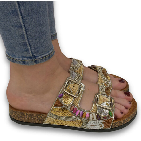 JOHN-C Dámske šľapky na imitácii korkovej podrážky BRILLANTE 62999008