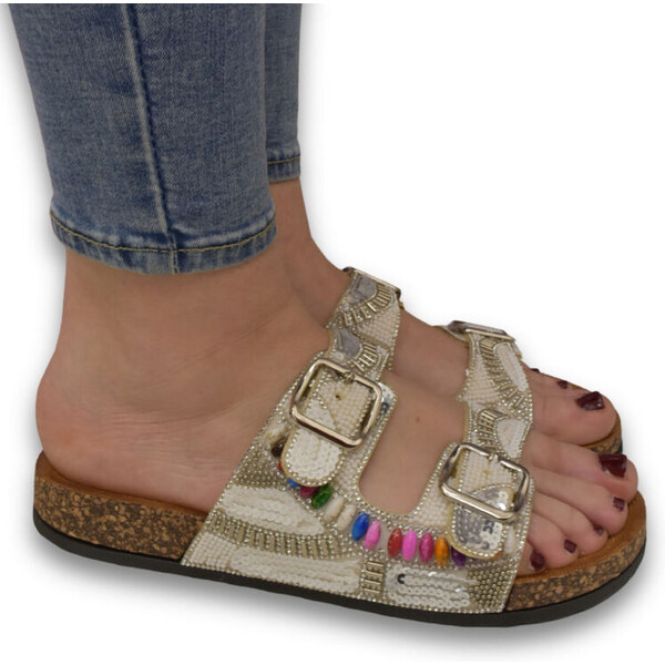 JOHN-C Dámske šľapky na imitácii korkovej podrážky BRILLANTE 62999009