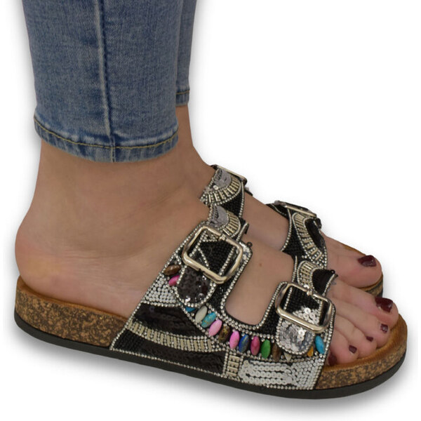 JOHN-C Dámske šľapky na imitácii korkovej podrážky BRILLANTE 62999010